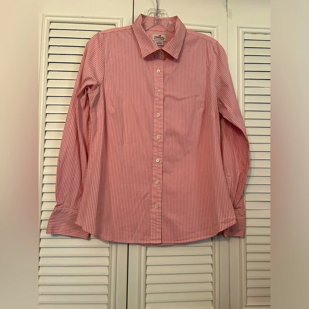 J Crew Pink Strip Button Down Stretch Perfect size S